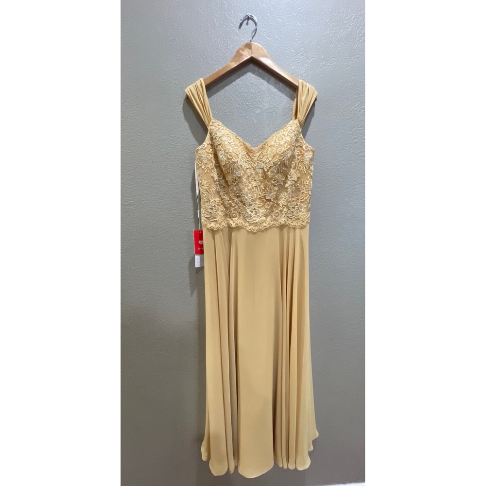 JJ's House Gold Lace Sequin Chiffon Formal Gown Dress US12 Wedding Prom Gala